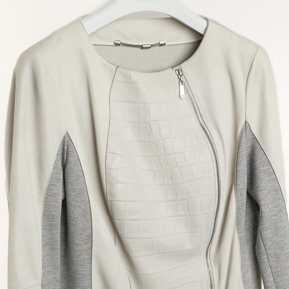 Escada Lilly Off-White Croc-Embossed Leather Panelled Jacket - Picture 3 of 11